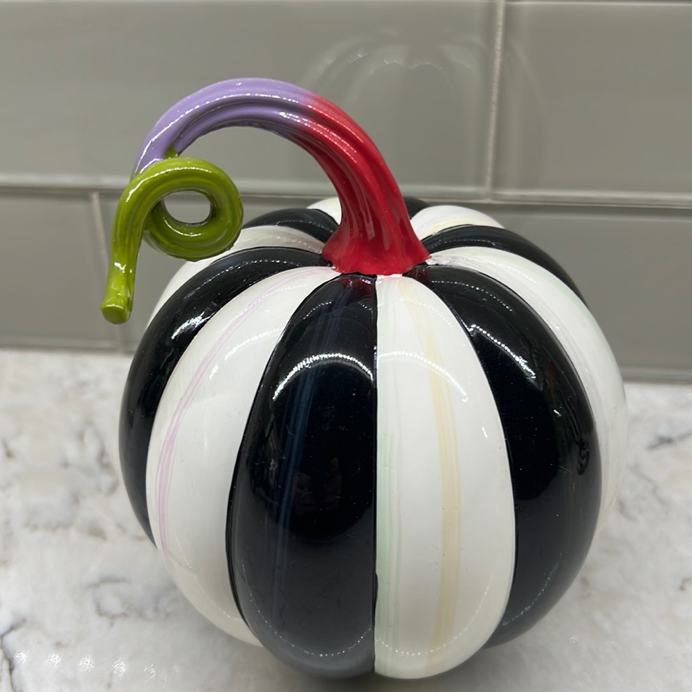Mac-Kenzie Striped Pumpkin w/colorful stem-brand new!